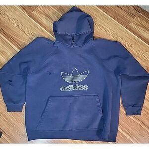 Vintage Adidas Trefoil‎ Faded Distressed Hoodie Sweatshirt Blue XL Made In USA